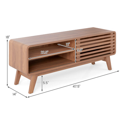 TV Stand for TVs up to 55" with Sliding Door and Adjustable Shelves for Living Room, Walnut Entertainment Centers & TV Stands at Gallery Canada
