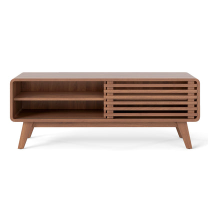 TV Stand for TVs up to 55" with Sliding Door and Adjustable Shelves for Living Room, Walnut Entertainment Centers & TV Stands at Gallery Canada