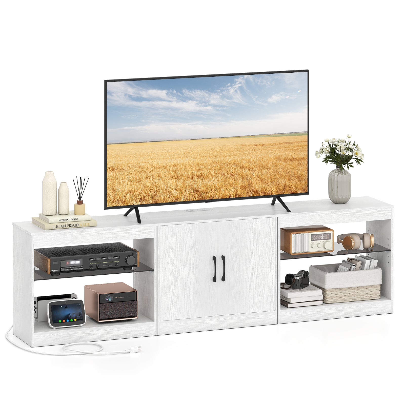 TV Stand for TVs up to 85 Inches LED Entertainment Center with Power Outlets, White Entertainment Centers & TV Stands at Gallery Canada