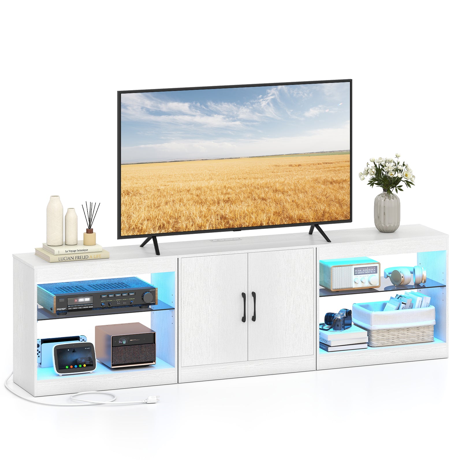 TV Stand for TVs up to 85 Inches LED Entertainment Center with Power Outlets, White Entertainment Centers & TV Stands at Gallery Canada