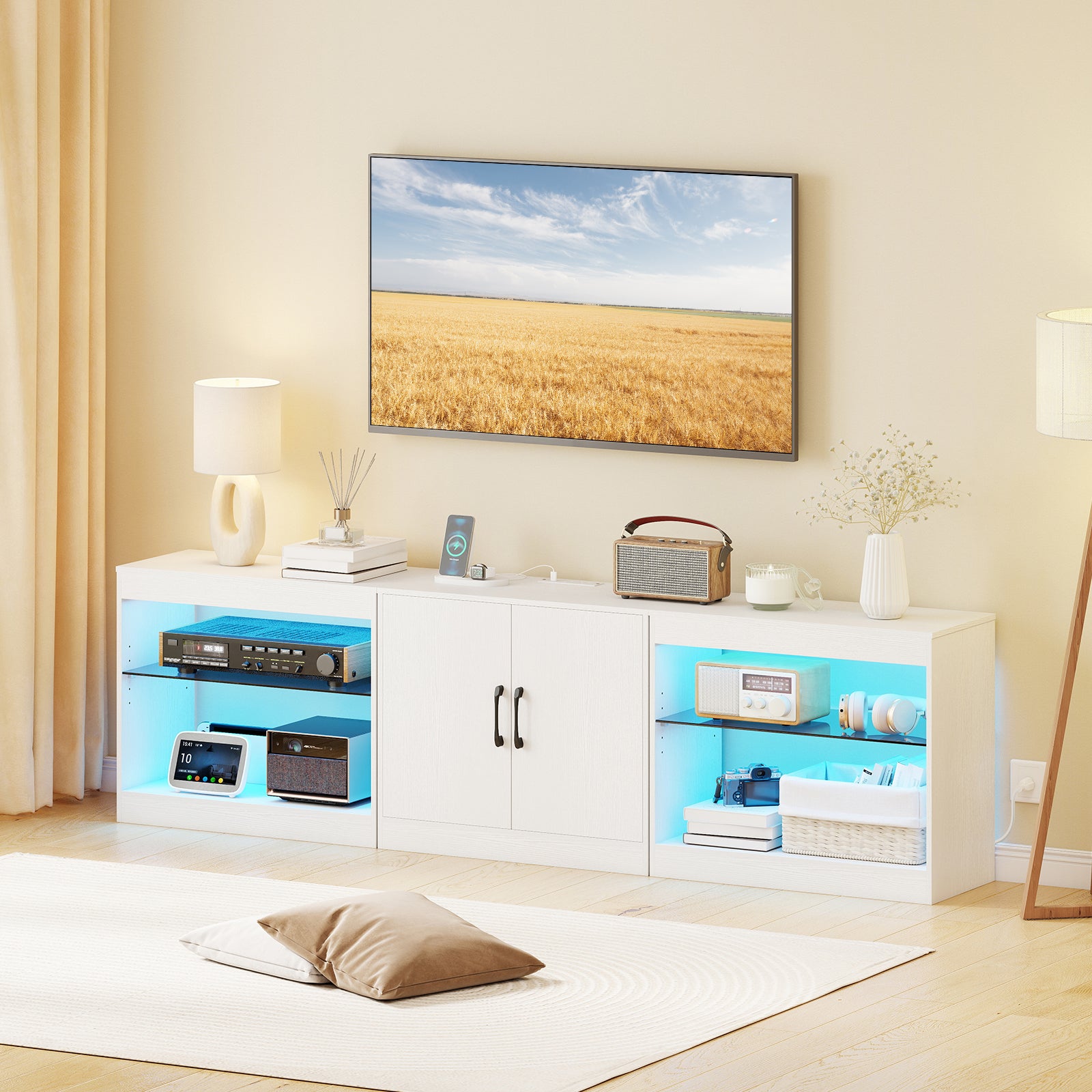 TV Stand for TVs up to 85 Inches LED Entertainment Center with Power Outlets, White Entertainment Centers & TV Stands at Gallery Canada