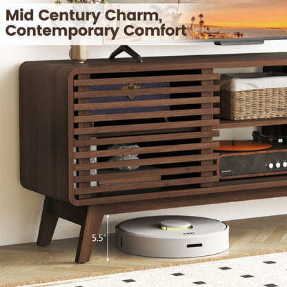 TV Stand for TVs up to 65" with Sliding Doors and Adjustable Shelves for Living Room, Walnut Entertainment Centers & TV Stands at Gallery Canada