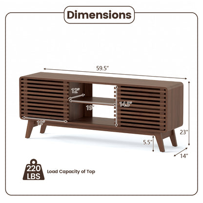 TV Stand for TVs up to 65" with Sliding Doors and Adjustable Shelves for Living Room, Walnut Entertainment Centers & TV Stands at Gallery Canada