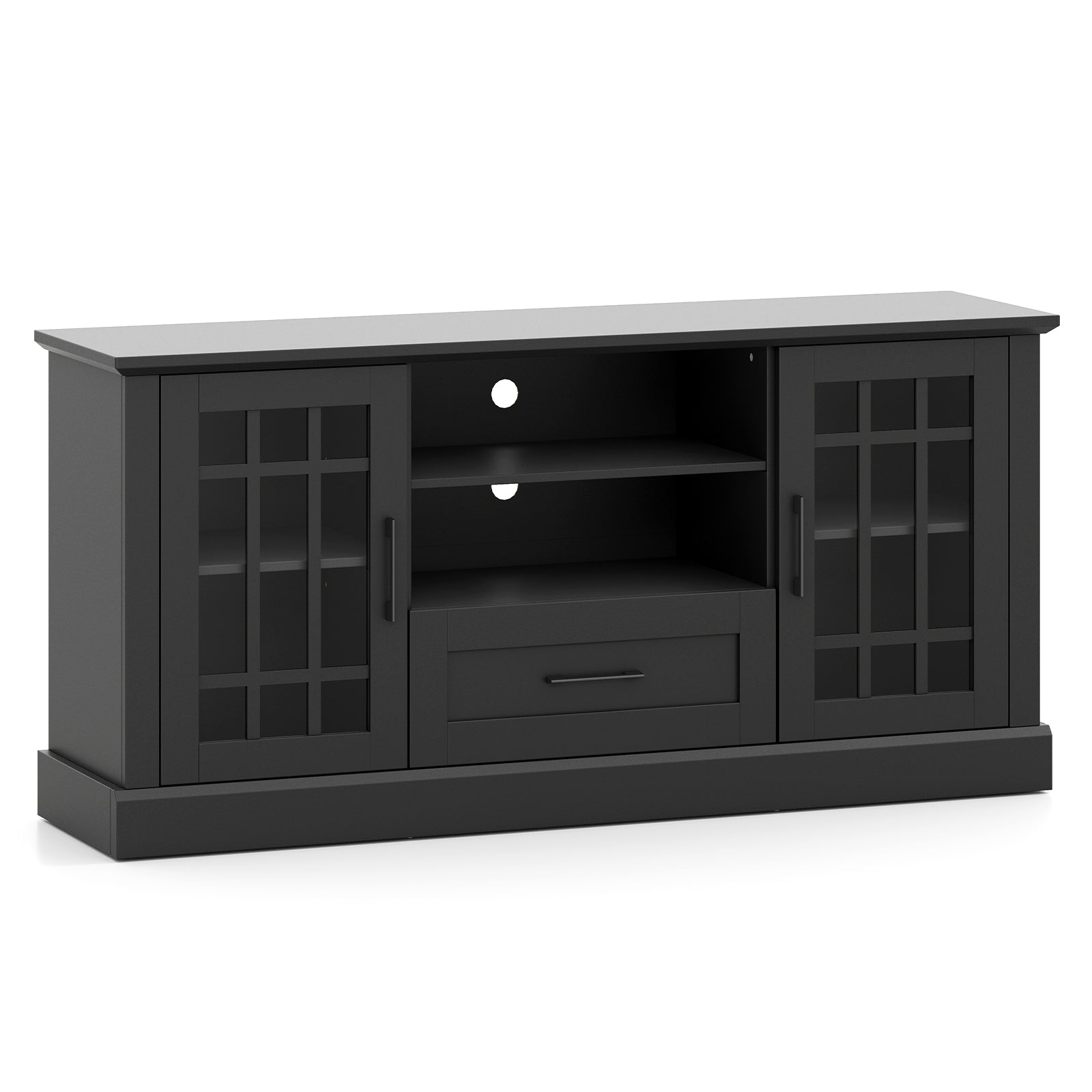 TV Stand For 70 Inch TVs, Glass Doors, Cubbies, Drawer, Black Entertainment Centers & TV Stands at Gallery Canada