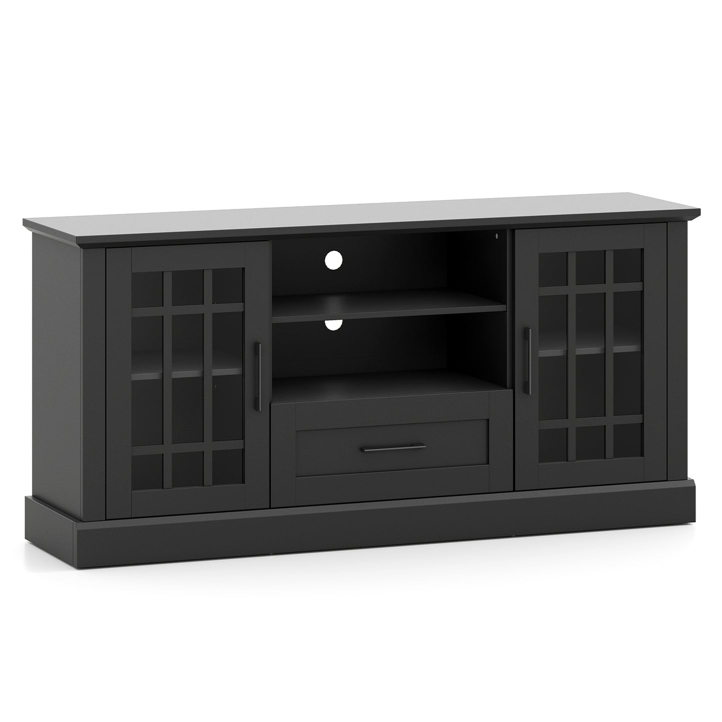 TV Stand For 70 Inch TVs, Glass Doors, Cubbies, Drawer, Black Entertainment Centers & TV Stands at Gallery Canada