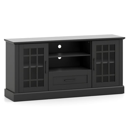 TV Stand For 70 Inch TVs, Glass Doors, Cubbies, Drawer, Black Entertainment Centers & TV Stands at Gallery Canada