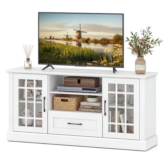 TV Stand For 70 Inch TVs, Glass Doors, Cubbies, Drawer, White Entertainment Centers & TV Stands White at Gallery Canada