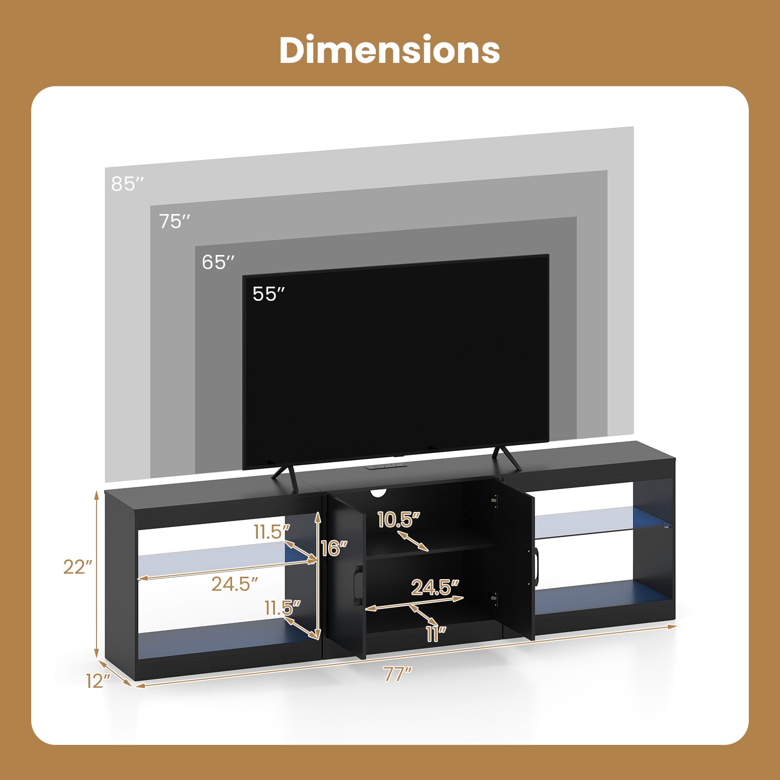 TV Stand for TVs up to 85 Inches LED Entertainment Center with Power Outlets, Black Entertainment Centers & TV Stands at Gallery Canada