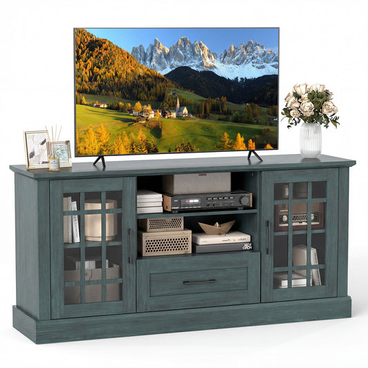 TV Stand for TVs up to 70 with Glass Doors Cubbies and Drawer, Green Entertainment Centers & TV Stands Green at Gallery Canada