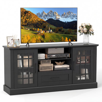 TV Stand For 70 Inch TVs, Glass Doors, Cubbies, Drawer, Black Entertainment Centers & TV Stands Black at Gallery Canada