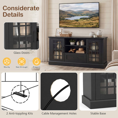 TV Stand For 70 Inch TVs, Glass Doors, Cubbies, Drawer, Black Entertainment Centers & TV Stands at Gallery Canada