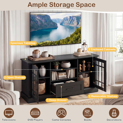 TV Stand For 70 Inch TVs, Glass Doors, Cubbies, Drawer, Black Entertainment Centers & TV Stands at Gallery Canada