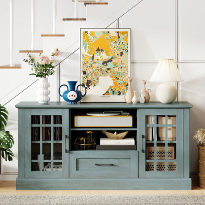 TV Stand for TVs up to 70 with Glass Doors Cubbies and Drawer, Green Entertainment Centers & TV Stands at Gallery Canada