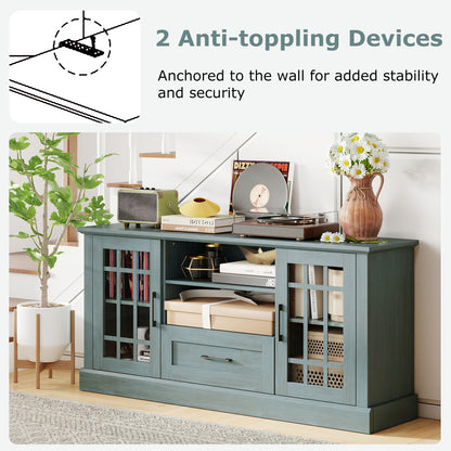 TV Stand for TVs up to 70 with Glass Doors Cubbies and Drawer, Green Entertainment Centers & TV Stands at Gallery Canada