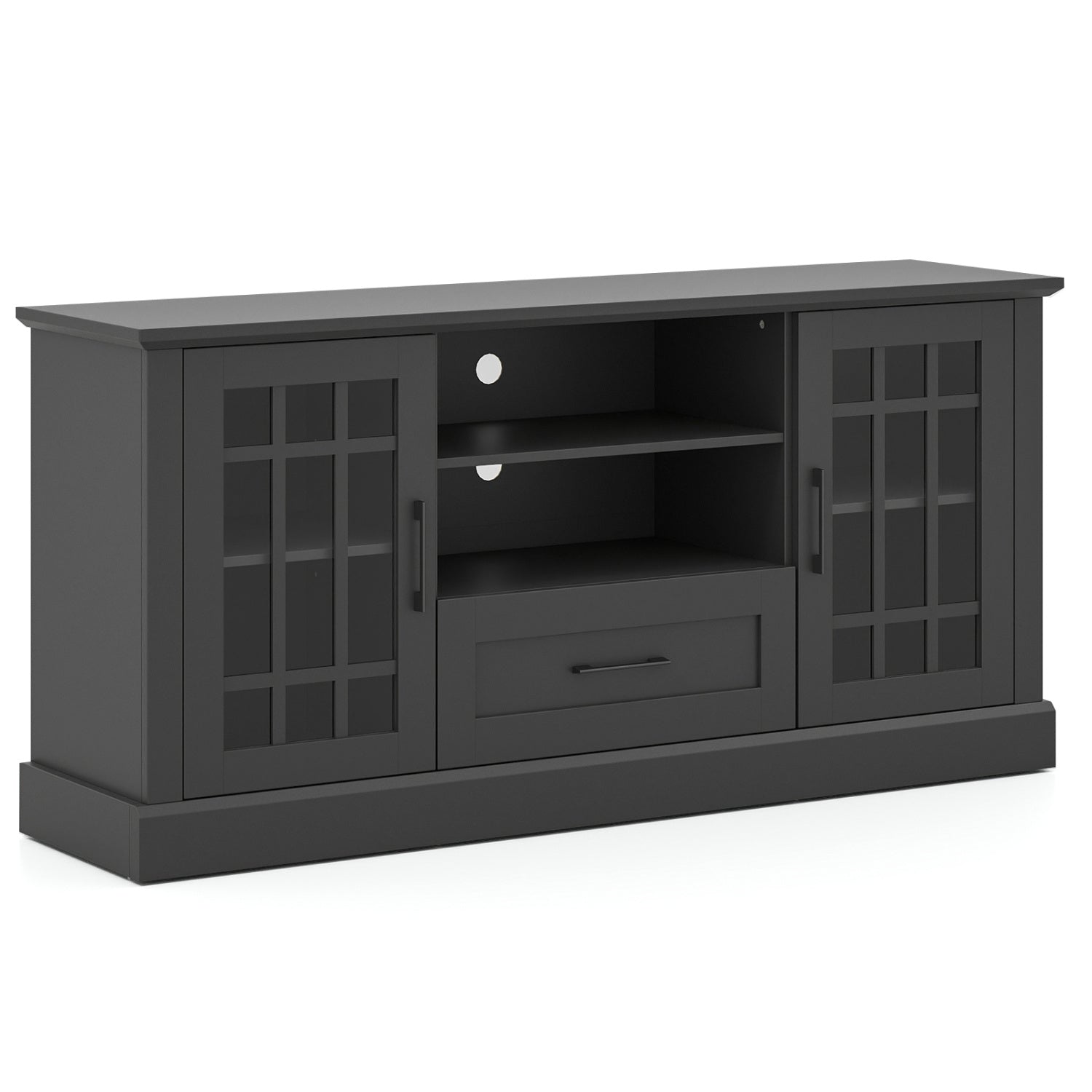 TV Stand For 70 Inch TVs, Glass Doors, Cubbies, Drawer, Black Entertainment Centers & TV Stands at Gallery Canada