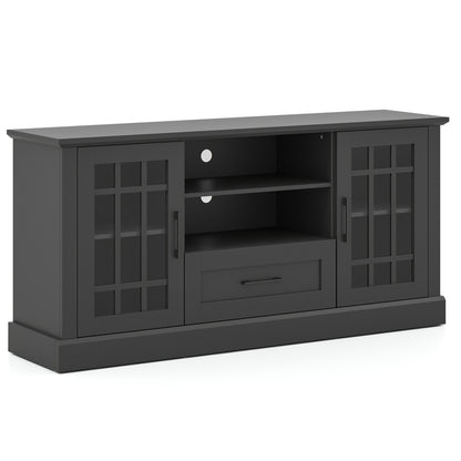TV Stand For 70 Inch TVs, Glass Doors, Cubbies, Drawer, Black Entertainment Centers & TV Stands Black at Gallery Canada