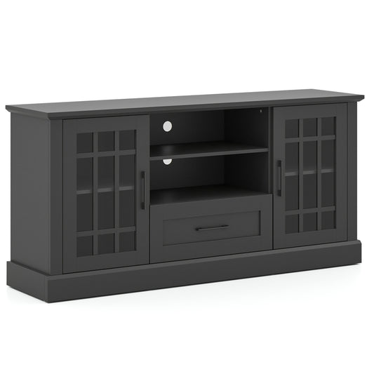 TV Stand For 70 Inch TVs, Glass Doors, Cubbies, Drawer, Black Entertainment Centers & TV Stands Black at Gallery Canada