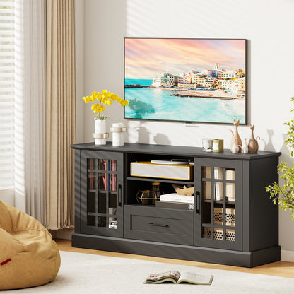 TV Stand For 70 Inch TVs, Glass Doors, Cubbies, Drawer, Black Entertainment Centers & TV Stands at Gallery Canada