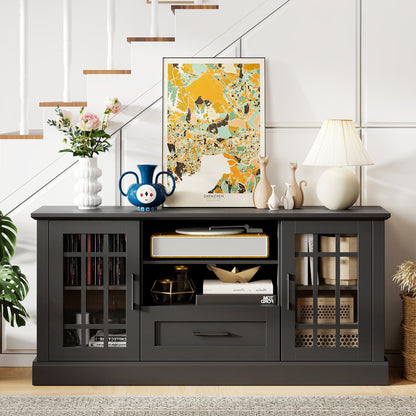 TV Stand For 70 Inch TVs, Glass Doors, Cubbies, Drawer, Black Entertainment Centers & TV Stands at Gallery Canada