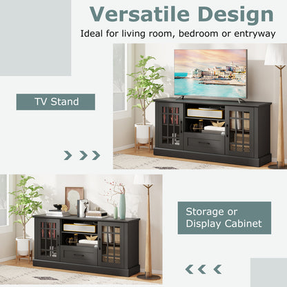 TV Stand For 70 Inch TVs, Glass Doors, Cubbies, Drawer, Black Entertainment Centers & TV Stands at Gallery Canada