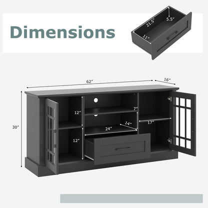 TV Stand For 70 Inch TVs, Glass Doors, Cubbies, Drawer, Black Entertainment Centers & TV Stands at Gallery Canada