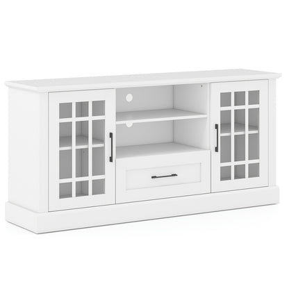 TV Stand For 70 Inch TVs, Glass Doors, Cubbies, Drawer, White Entertainment Centers & TV Stands at Gallery Canada