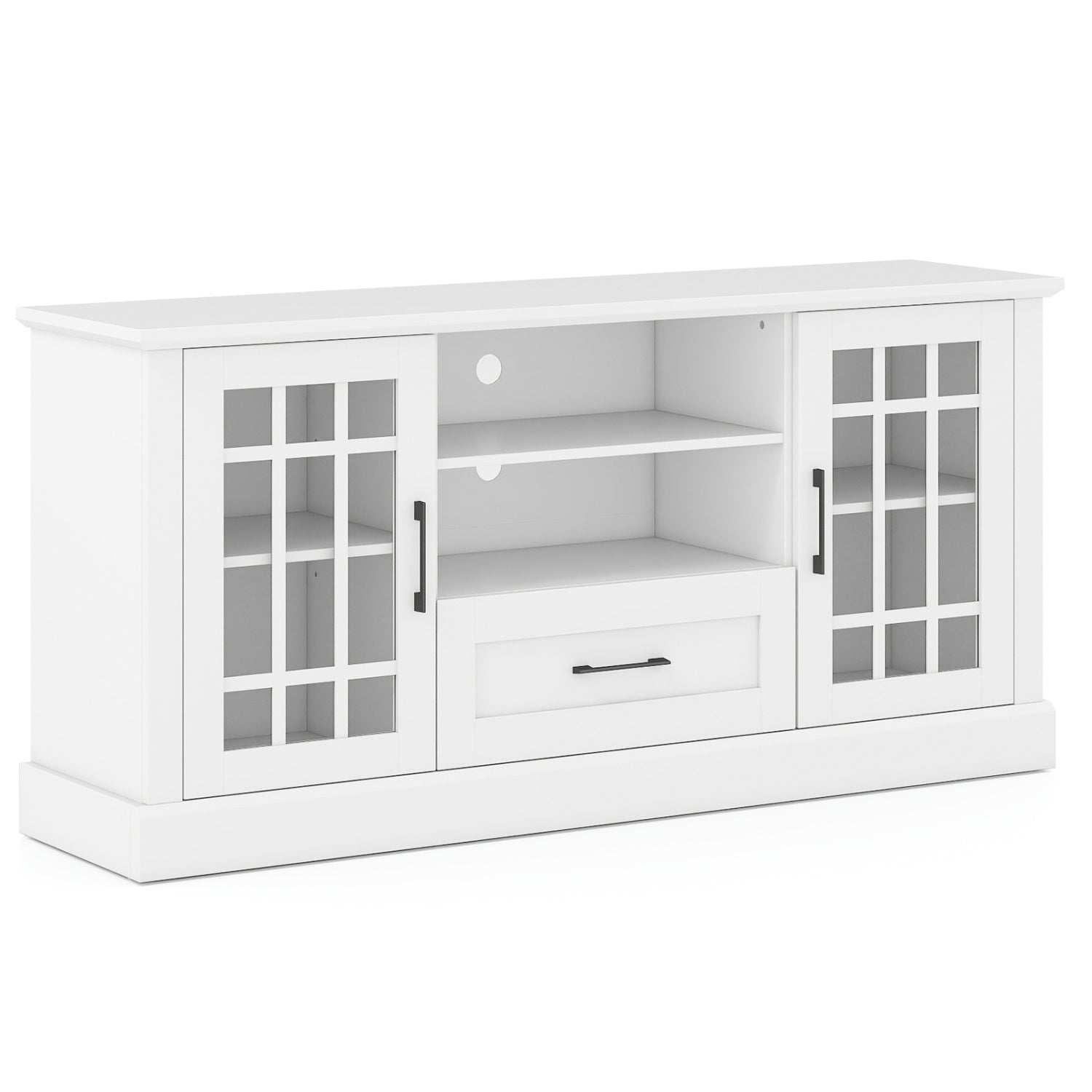 TV Stand For 70 Inch TVs, Glass Doors, Cubbies, Drawer, White Entertainment Centers & TV Stands White at Gallery Canada