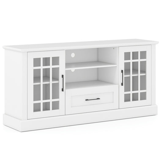 TV Stand For 70 Inch TVs, Glass Doors, Cubbies, Drawer, White Entertainment Centers & TV Stands White at Gallery Canada