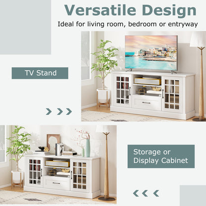 TV Stand For 70 Inch TVs, Glass Doors, Cubbies, Drawer, White Entertainment Centers & TV Stands at Gallery Canada