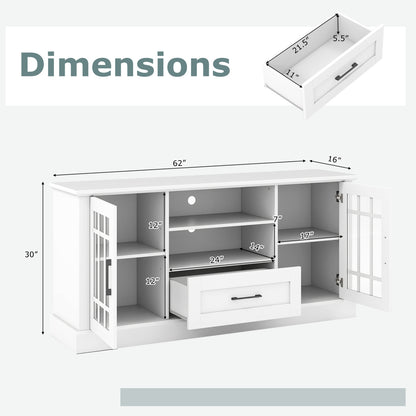 TV Stand For 70 Inch TVs, Glass Doors, Cubbies, Drawer, White Entertainment Centers & TV Stands at Gallery Canada
