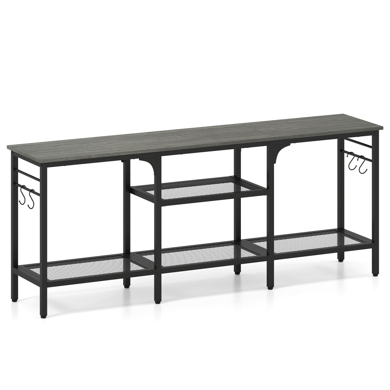 TV Stand for TVs up to 65 Inch with 3-Tier Open Shelves and 4 Hooks-Oak & Black, Oak Entertainment Centers & TV Stands Oak at Gallery Canada