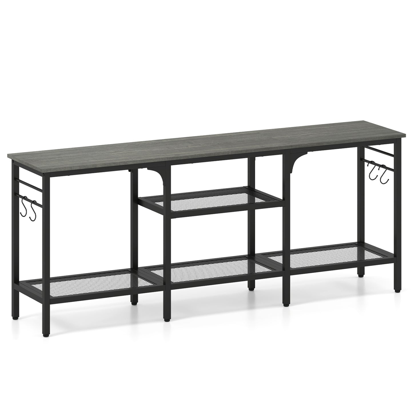 TV Stand for TVs up to 65 Inch with 3-Tier Open Shelves and 4 Hooks-Oak & Black, Oak Entertainment Centers & TV Stands Oak at Gallery Canada