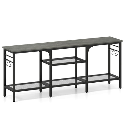 TV Stand for TVs up to 65 Inch with 3-Tier Open Shelves and 4 Hooks-Oak & Black, Oak Entertainment Centers & TV Stands Oak at Gallery Canada