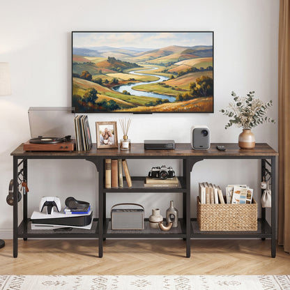 TV Stand for TVs up to 65 Inch with 3-Tier Open Shelves and 4 Hooks, Rustic Brown Entertainment Centers & TV Stands at Gallery Canada