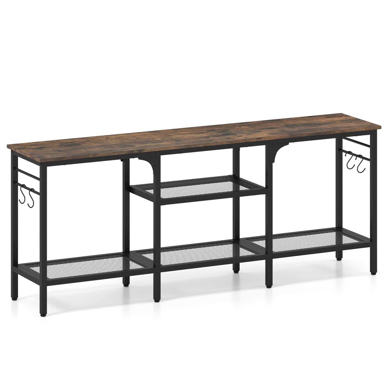 TV Stand for TVs up to 65 Inch with 3-Tier Open Shelves and 4 Hooks, Rustic Brown Entertainment Centers & TV Stands Rustic Brown at Gallery Canada