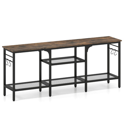 TV Stand for TVs up to 65 Inch with 3-Tier Open Shelves and 4 Hooks, Rustic Brown Entertainment Centers & TV Stands Rustic Brown at Gallery Canada