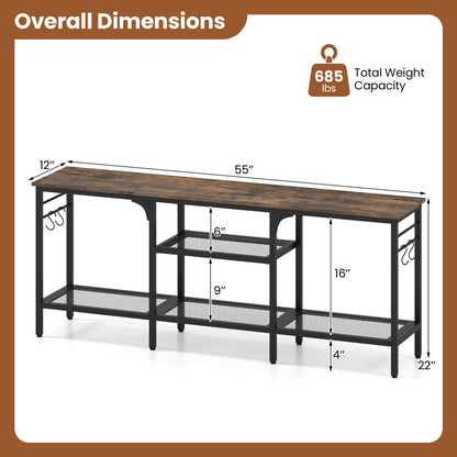 TV Stand for TVs up to 65 Inch with 3-Tier Open Shelves and 4 Hooks, Rustic Brown Entertainment Centers & TV Stands at Gallery Canada
