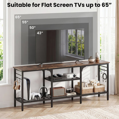 TV Stand for TVs up to 65 Inch with 3-Tier Open Shelves and 4 Hooks, Rustic Brown Entertainment Centers & TV Stands at Gallery Canada