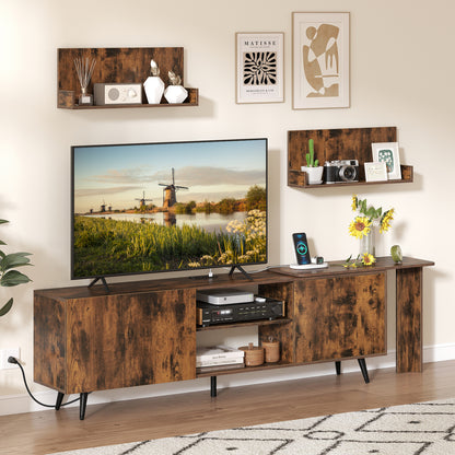 TV Stand for 85 Inch TV, 2 Wall Shelves, Brown