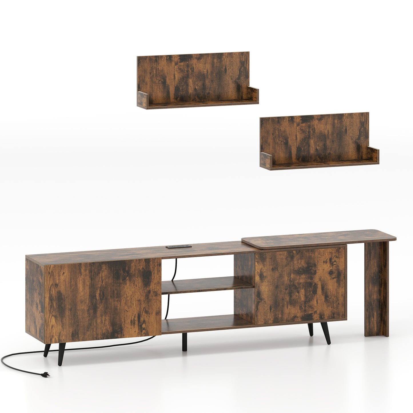 TV Stand for 85 Inch TV, 2 Wall Shelves, Brown