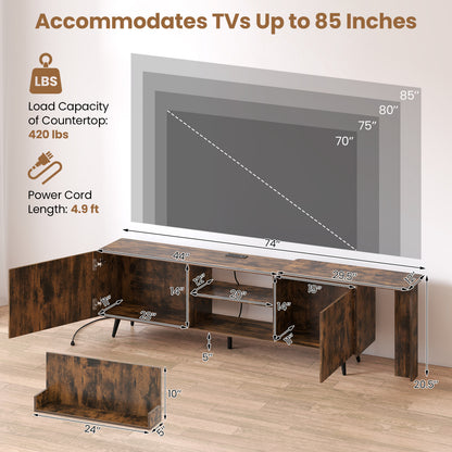 TV Stand for 85 Inch TV, 2 Wall Shelves, Brown