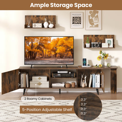 TV Stand for 85 Inch TV, 2 Wall Shelves, Brown