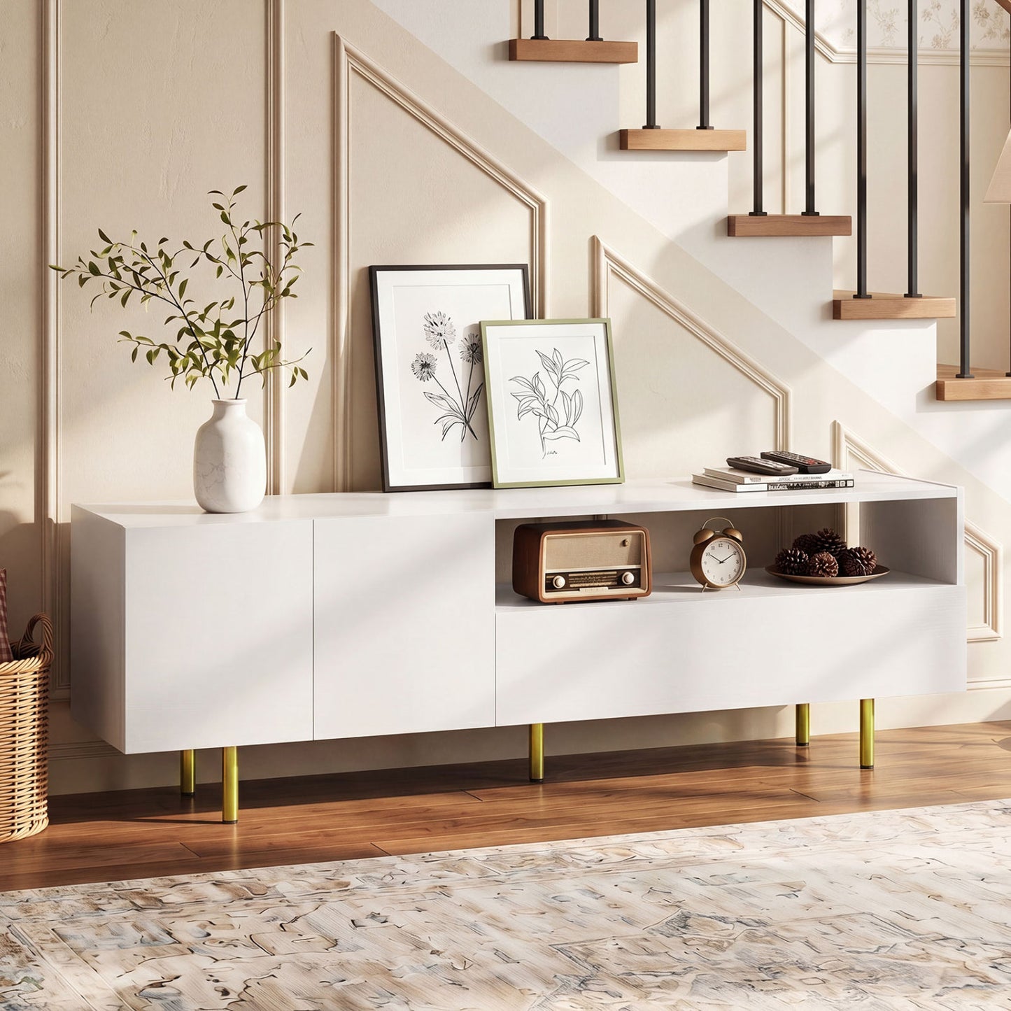 TV Stand for TVs up To 70" with Storage, White