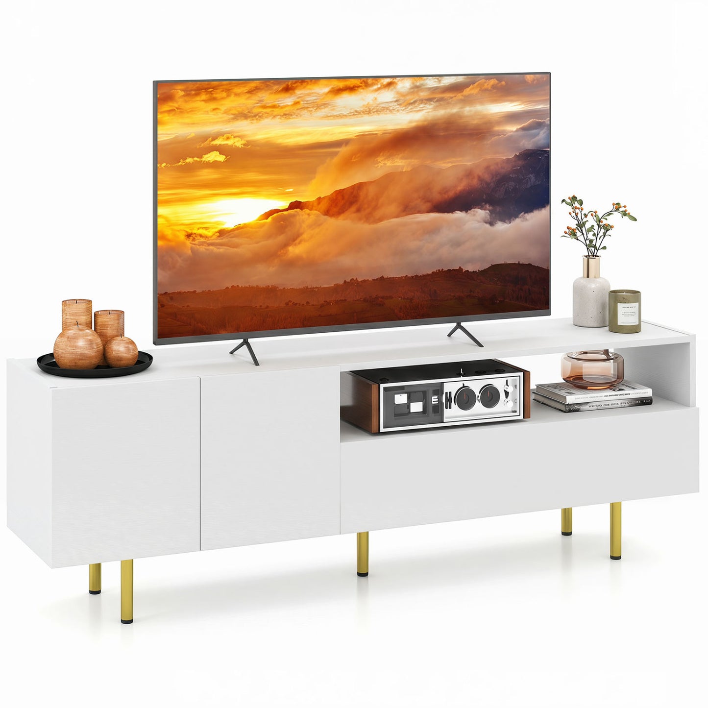 TV Stand for TVs up To 70" with Storage, White