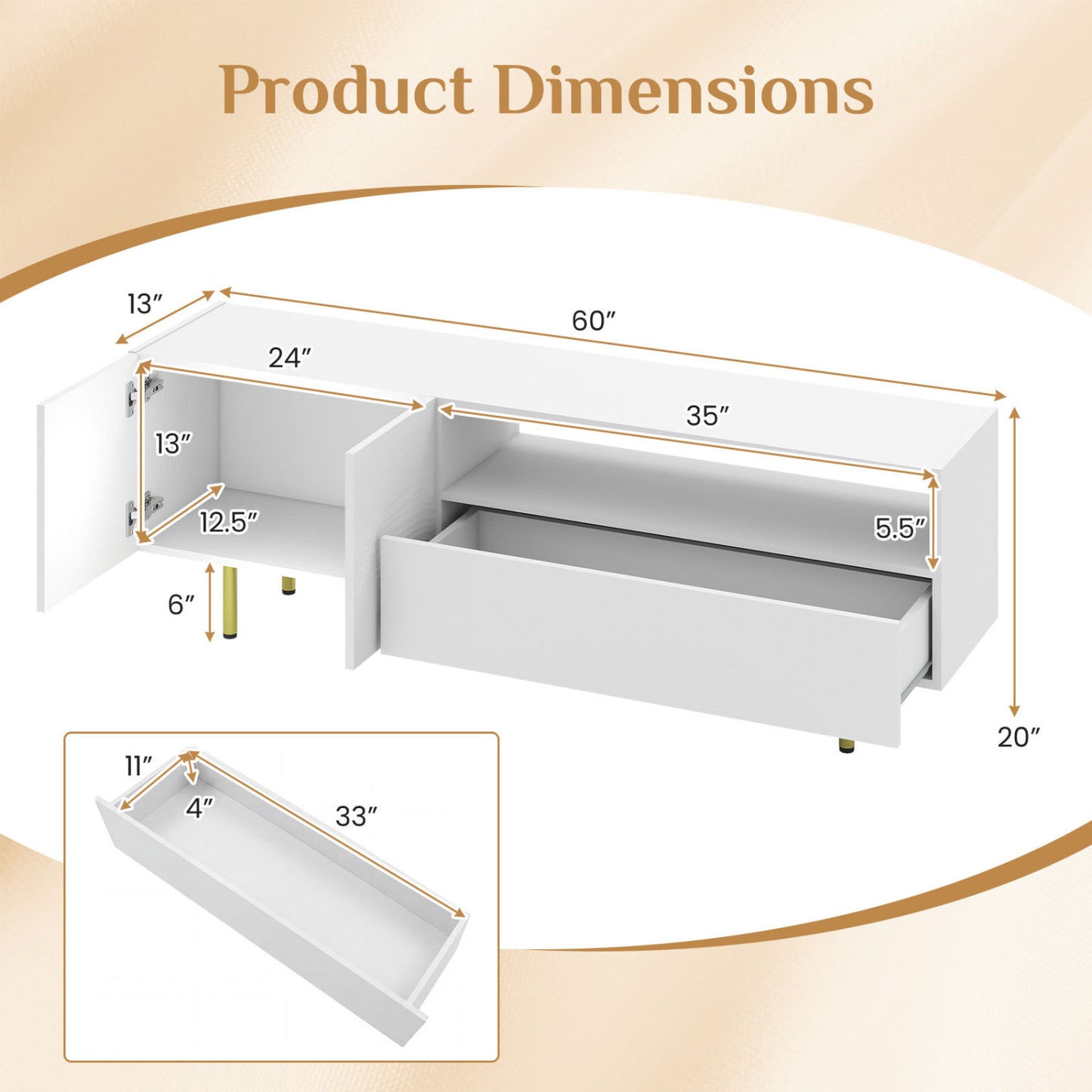 TV Stand for TVs up To 70" with Storage, White