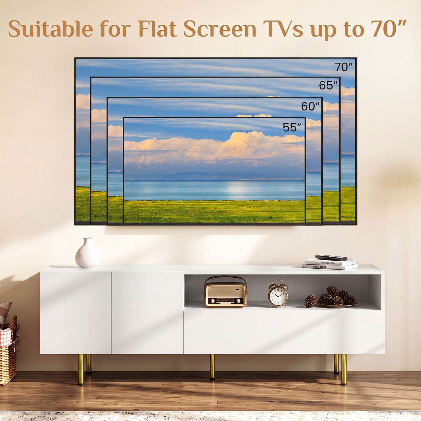 TV Stand for TVs up To 70" with Storage, White
