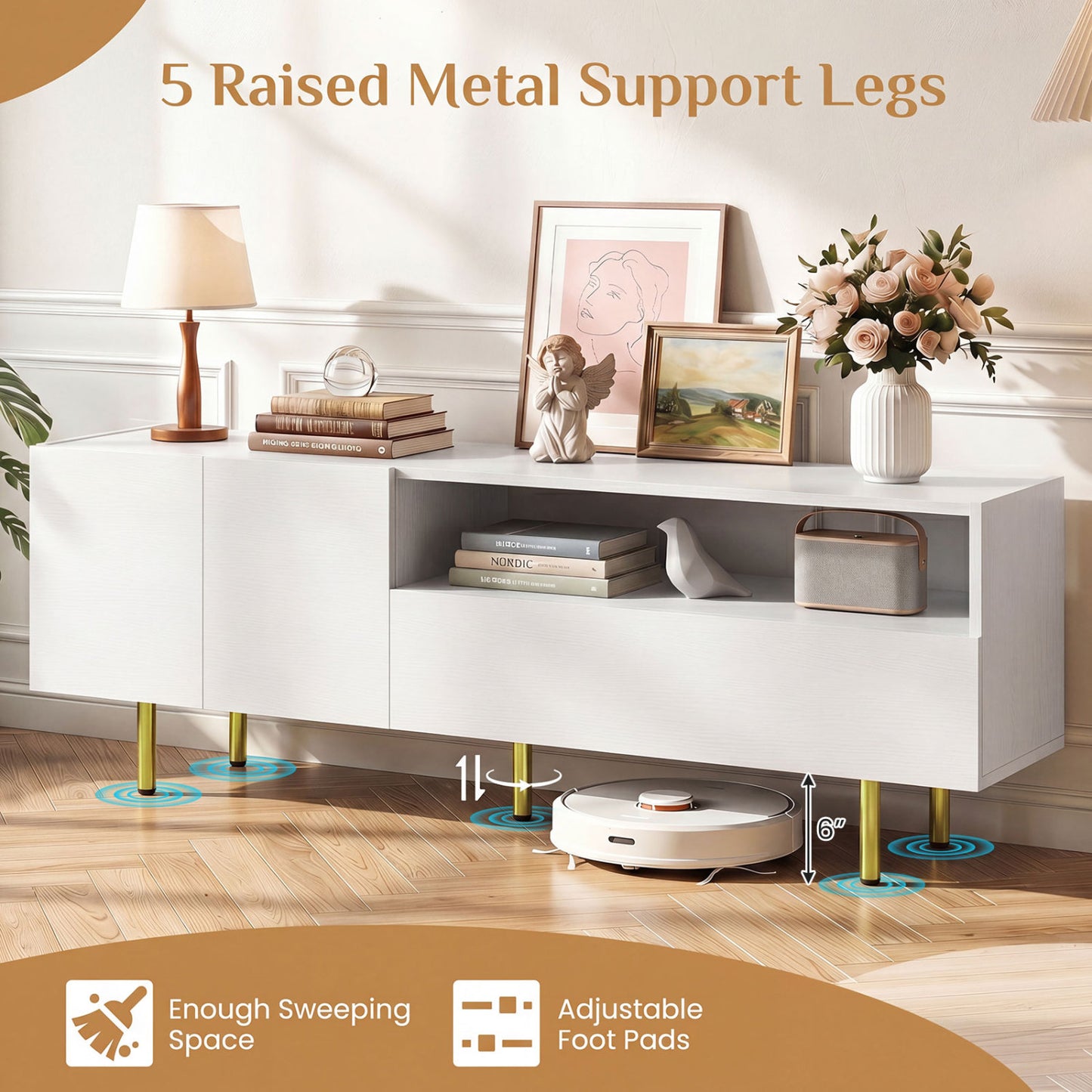 TV Stand for TVs up To 70" with Storage, White
