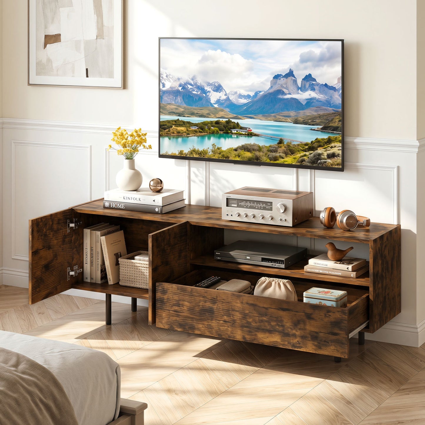 TV Stand for TVs up to 70", Storage Cabinet, Rustic Brown