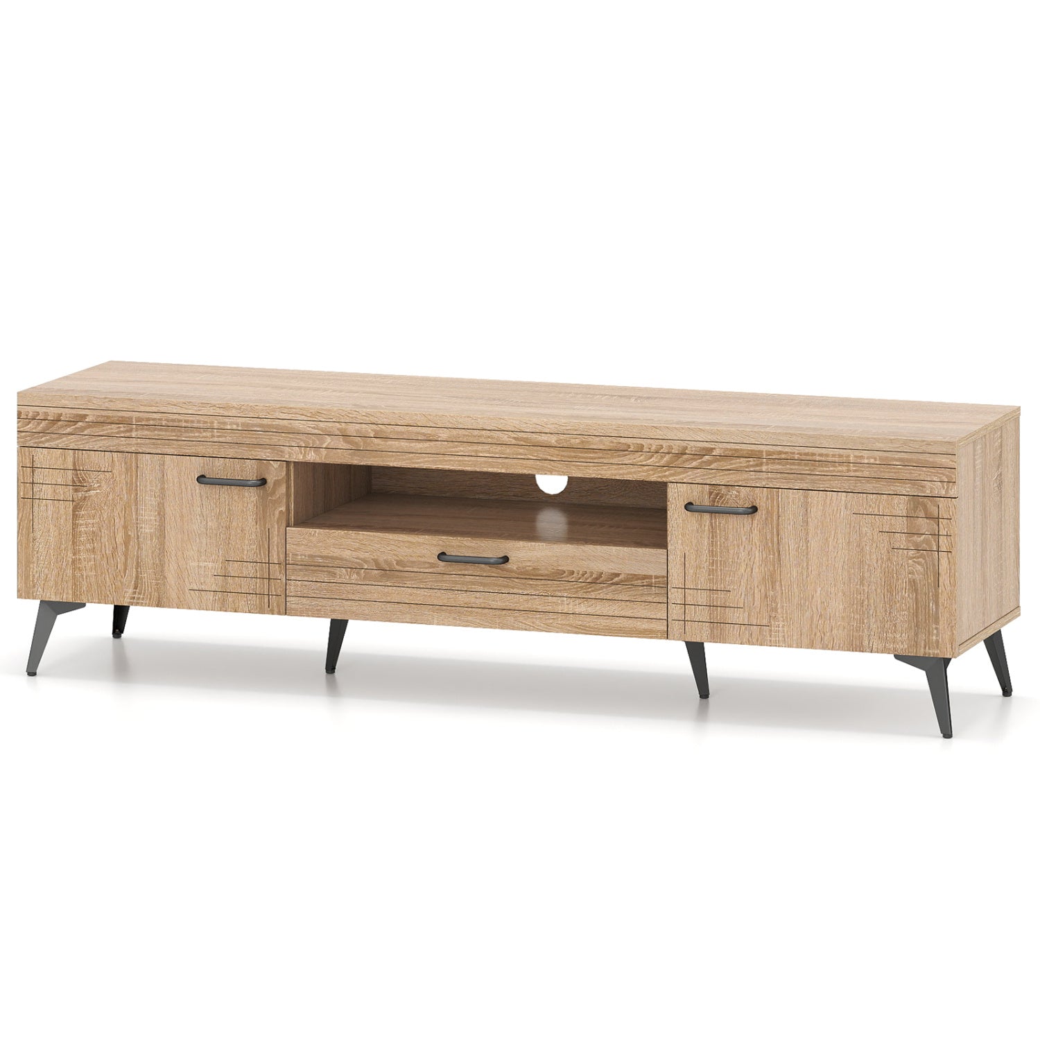 TV Stand With 2 Cabinets, Storage Drawer, 65 Inches, Oak Entertainment Centers & TV Stands at Gallery Canada