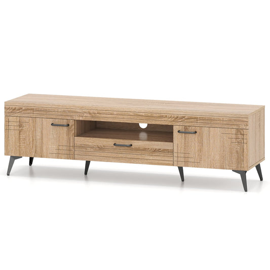 TV Stand With 2 Cabinets, Storage Drawer, 65 Inches, Oak Entertainment Centers & TV Stands Oak at Gallery Canada